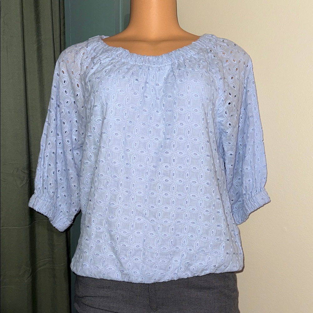 Light Blue Eyelet Women's Top
